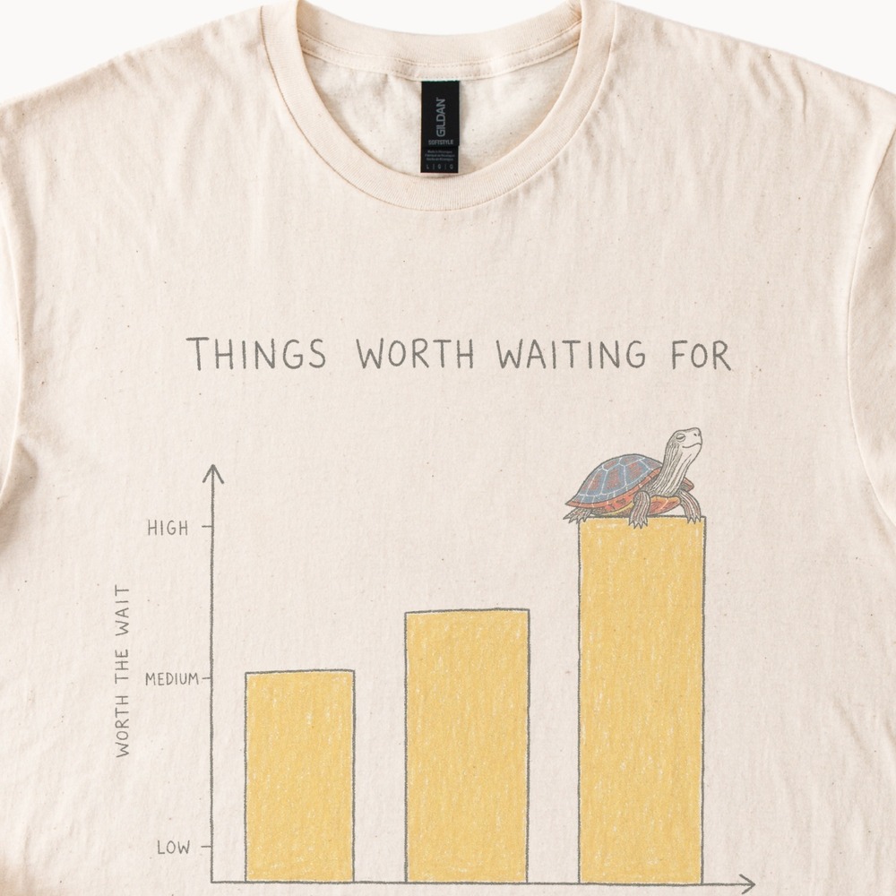 Things Worth Waiting For Graphic Tee Humorous Chart Turtle Design